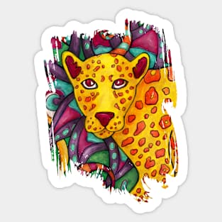 Funny cheetah face, colorful jungle animal Sticker